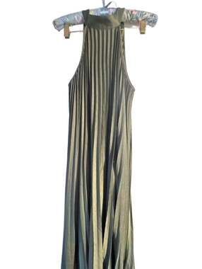 Rosevelvet Pleated Halter Maxi Dress Size M Olive Green